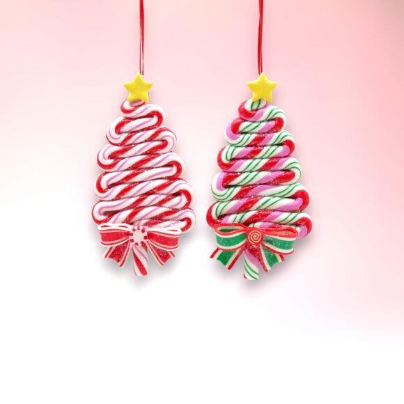 Set of 2 Candy Cane Tree Ornaments Christmas Decor *SHIPS WITHIN 10 DAYS* NEW 2024