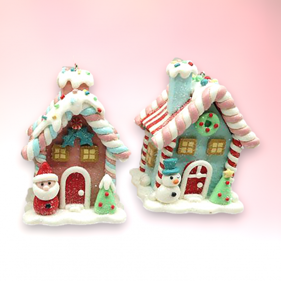 Set of 2 Candy House Ornaments Christmas Decor *SHIPS WITHIN 15 DAYS*