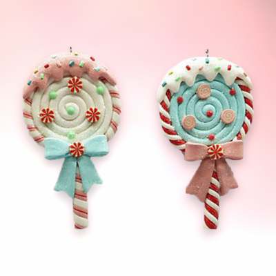 Set of 2 Candy Lollipop Ornaments Christmas Decor *SHIPS WITHIN 15 DAYS*
