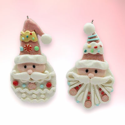 Set of 2 Candy Santa Head Ornaments Christmas Decor *SHIPS WITHIN 15 DAYS*