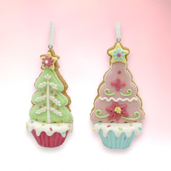 Set of 2 Iced Cookie Cupcake Ornaments Christmas Decor *SHIPS WITHIN 15 DAYS*
