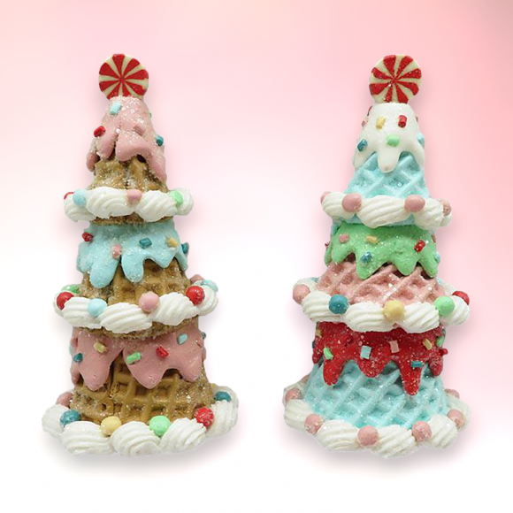Set of 2 Waffle Cone Tree Ornaments Christmas Decor *SHIPS WITHIN 15 DAYS*