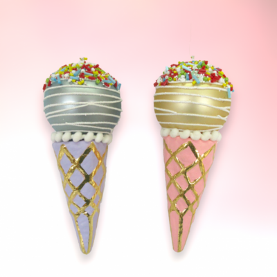 Set of 4 Pink/Blu Ice Cream Cones Ornaments Christmas Decor *SHIPS WITHIN 15 DAYS*
