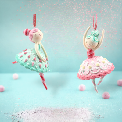 Set of 2 Candy Ballerina Ornaments Christmas Decor