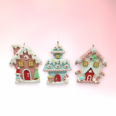 Set of 3 Candy House Ornaments Christmas Decor *SHIPS WITHIN 15 DAYS*