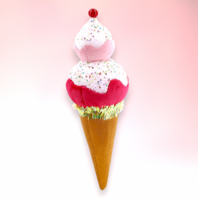 Pink Ice Cream Cone Set Of 2 Christmas Decor *SHIPS WITHIN 10 DAYS*