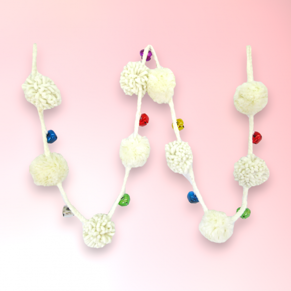 6Ft White Pom Pom Garland With Color Balls Christmas Decor *SHIPS WITHIN 15 DAYS*