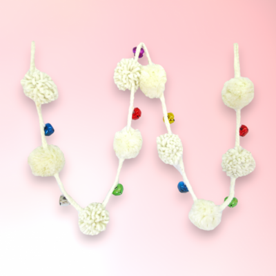 6Ft White Pom Pom Garland With Color Balls Christmas Decor *SHIPS WITHIN 15 DAYS*