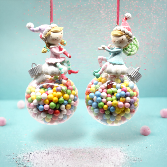 Set of 2 Elf on Bubblegum Ornaments Christmas Decor *SHIPS WITHIN 15 DAYS*