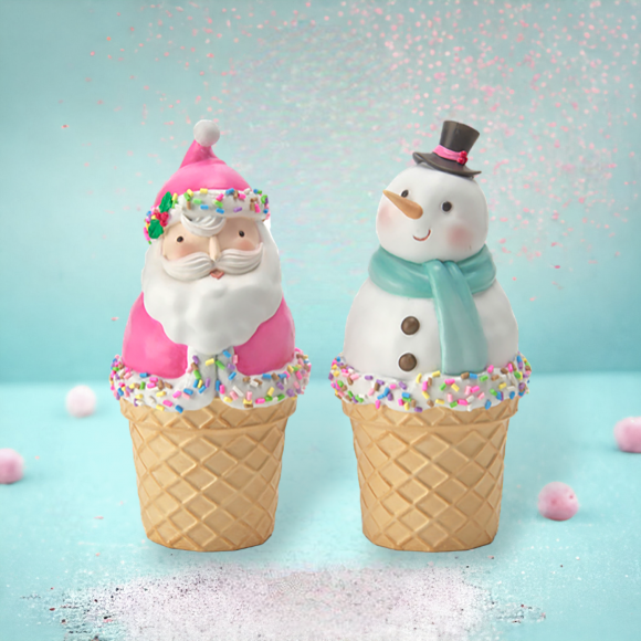 Set of 2 Santa/Snowman Cones Ornaments Christmas Decor *SHIPS WITHIN 15 DAYS*