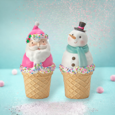 Set of 2 Santa/Snowman Cones Ornaments Christmas Decor *SHIPS WITHIN 10 DAYS*
