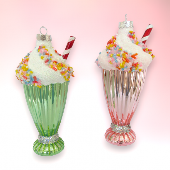 Set of 2 Green/Pink Milkshake Ornaments Christmas Decor *SHIPS WITHIN 15 DAYS*