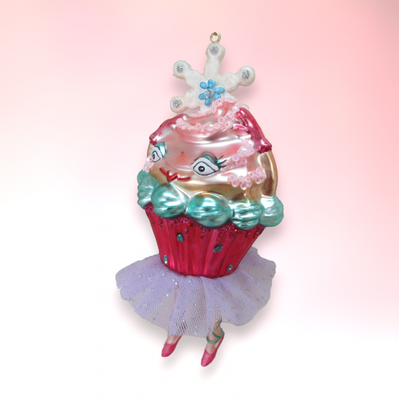 Miss Pink Cupcake With Tutu Ornaments Set Of 2 Christmas Decor *SHIPS WITHIN 15 DAYS*