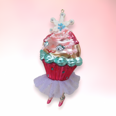 Miss Pink Cupcake With Tutu Ornaments Set Of 2 Christmas Decor *SHIPS WITHIN 15 DAYS*