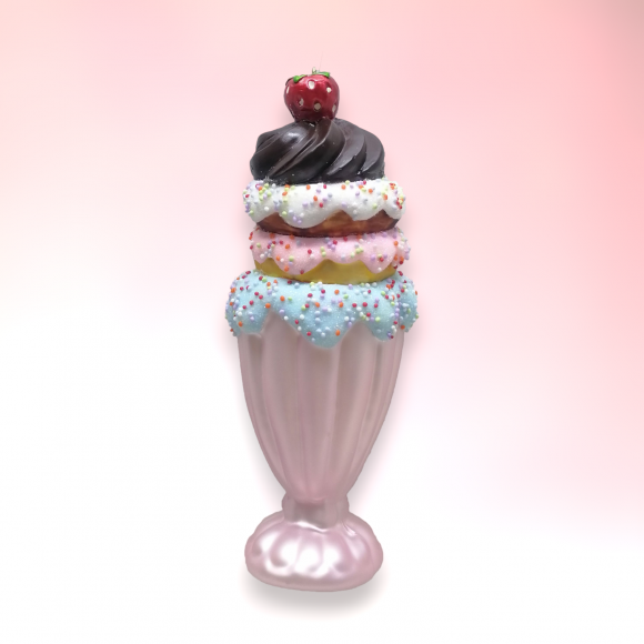 Retro Pink Ice Cream Sundae Ornament Christmas Decor *SHIPS WITHIN 15 DAYS*