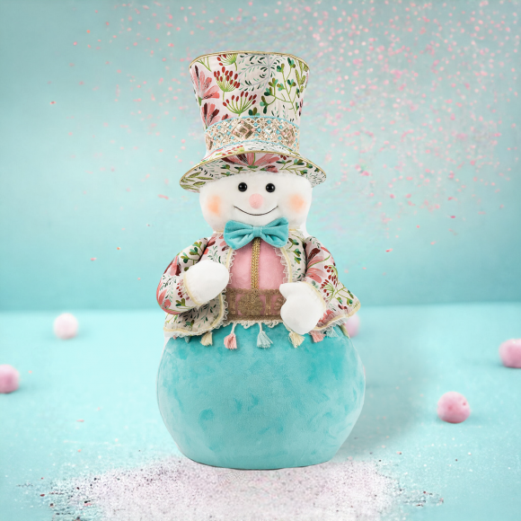 25.5&quot; Teal Snowman With Pattern Hat Christmas Decor *SHIPS WITHIN 15 DAYS*