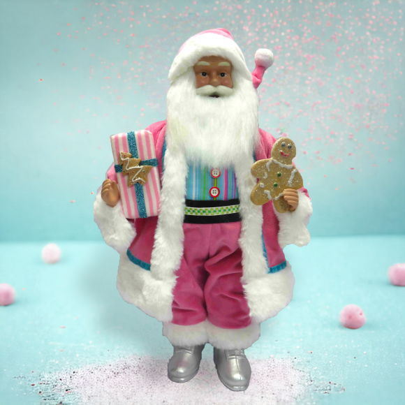 18&quot; Pink Santa With Present Christmas Decor *SHIPS WITHIN 15 DAYS*