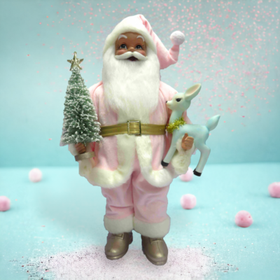 18&quot; Pink Santa with Blue Deer Christmas Decor *SHIPS WITHIN 15 DAYS*
