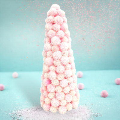 18in Pink Pom Pom Tree Christmas Decor *SHIPS WITHIN 15 DAYS*