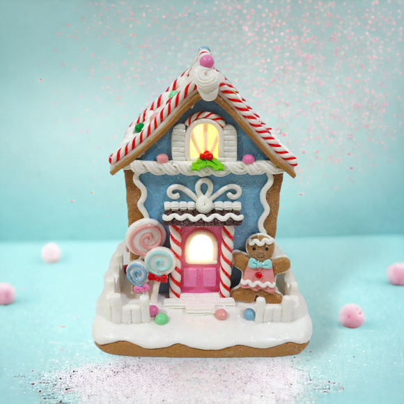 Blue Candy Gingerbread House Christmas Decor *SHIPS WITHIN 15 DAYS*