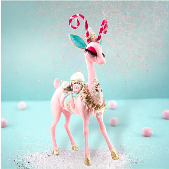 35&quot; Pink Reindeer with Pattern Coat Christmas Decor *SHIPS WITHIN 15 DAYS*