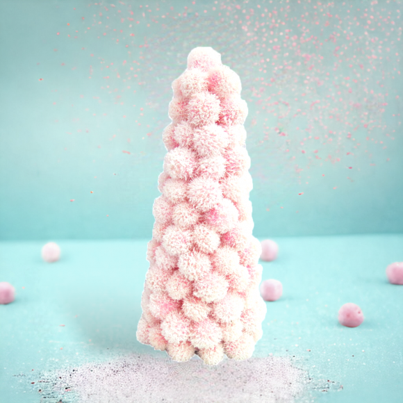 14in Pink Pom Pom Tree Christmas Decor *SHIPS WITHIN 15 DAYS*