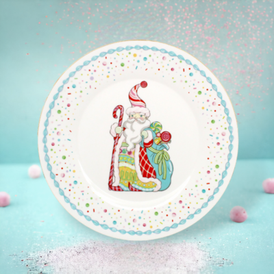 Candy Santa Dinner Plates Set Of 6 Christmas Decor *SHIPS WITHIN 10 DAYS*
