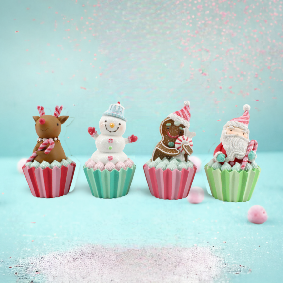 Set of 4 Cupcake Characters Christmas Decor *SHIPS WITHIN 15 DAYS*