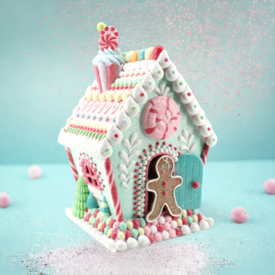 13&quot; LED Pastel Gingerbread Cookie House Christmas Decor *SHIPS WITHIN 15 DAYS*