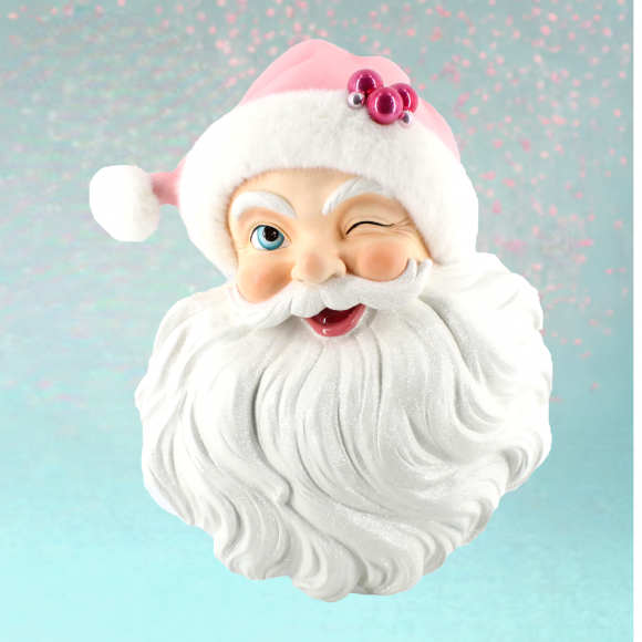 26&quot; Vintage Retro Santa Head with Pink Hat Wall Decor Christmas Decor *SHIPS WITHIN 15 DAYS*
