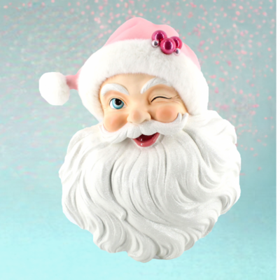 26&quot; Vintage Retro Santa Head with Pink Hat Wall Decor Christmas Decor *SHIPS WITHIN 15 DAYS*