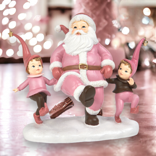 10&quot; Pink Santa with Elves Christmas Decor NEW 2024