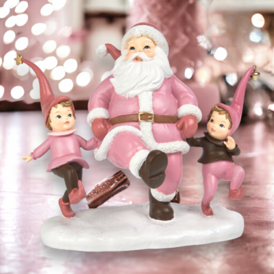 10&quot; Pink Santa with Elves Christmas Decor NEW 2024