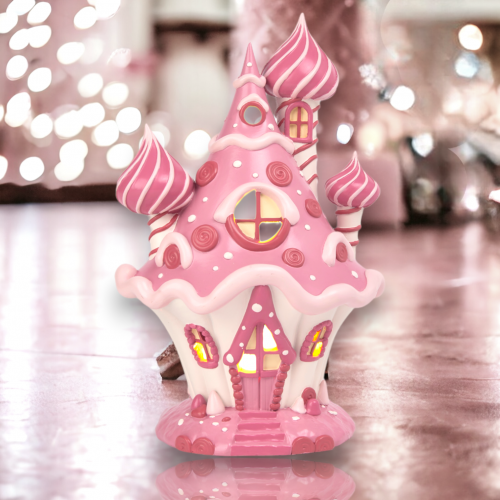 10&quot; LED Pink Candy Castle Christmas Decor *SHIPS WITHIN 10 DAYS* NEW 2024