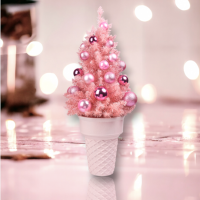 13in Pink Tree in Cone Base Christmas Decor *SHIPS WITHIN 10 DAYS* NEW 2024