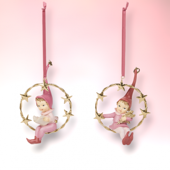 Set of 2 Elves in Ring Ornaments Christmas Decor *SHIPS WITHIN 10 DAYS* NEW 2024