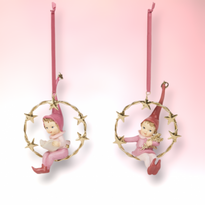 Set of 2 Elves in Ring Ornaments Christmas Decor *SHIPS WITHIN 10 DAYS* NEW 2024