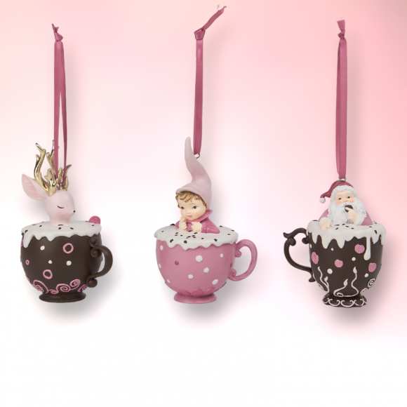 Set of 3 Cocoa Mugs Ornaments Christmas Decor *SHIPS WITHIN 10 DAYS* NEW 2024