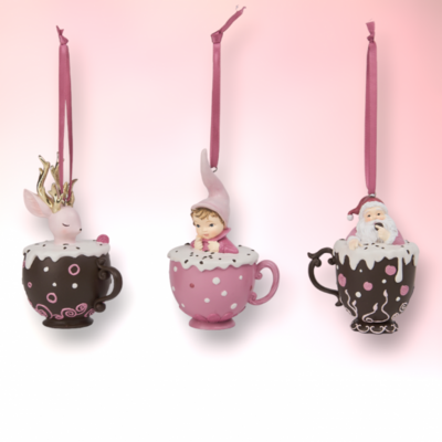 Set of 3 Cocoa Mugs Ornaments Christmas Decor *SHIPS WITHIN 10 DAYS* NEW 2024