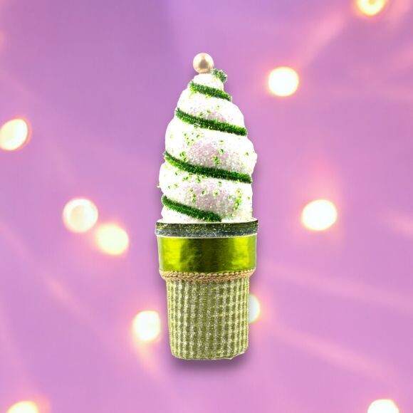 8&quot; Foam Green Soft Serve Cone Ornaments Set Of 2 Christmas Decor *SHIPS WITHIN 10 DAYS* NEW 2024