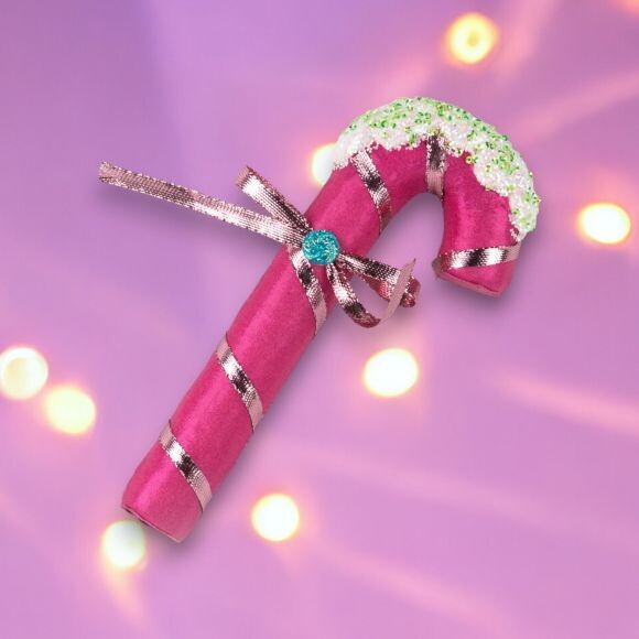 8.5&quot; Foam Pink Candy Cane Ornaments Set Of 2 Christmas Decor *SHIPS WITHIN 10 DAYS* NEW 2024