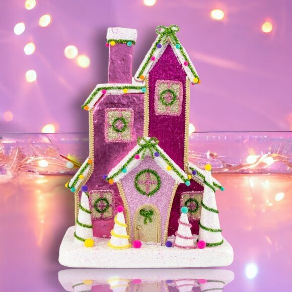 19.5&quot; Foam Citrus Pink Tiered House Christmas Decor *SHIPS WITHIN 10 DAYS* NEW 2024