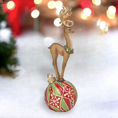17&quot; Gold Deer On Bauble Ornament Christmas Decor *SHIPS WITHIN 15 DAYS*