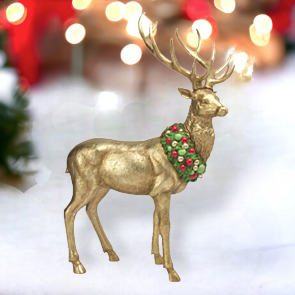 24.5&quot; Gold Deer with Neck Wreath Christmas Decor *SHIPS WITHIN 15 DAYS*