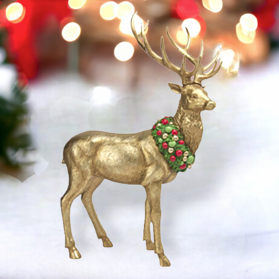 24.5&quot; Gold Deer with Neck Wreath Christmas Decor *SHIPS WITHIN 15 DAYS*
