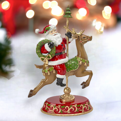 18&quot; Santa On Deer Carousel Christmas Decor *SHIPS WITHIN 15 DAYS*