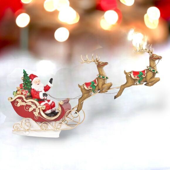 22.5 inch Santa with Reindeer and Sleigh Christmas Decor *SHIPS WITHIN 10 DAYS* NEW 2024