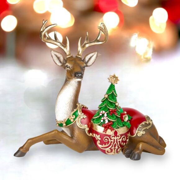 31 inch Deer Laying Down with Tree Christmas Decor *SHIPS WITHIN 10 DAYS* NEW 2024