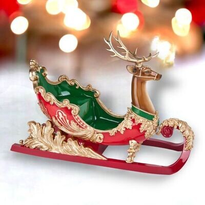 28&quot; Reindeer Sleigh Christmas Decor *SHIPS WITHIN 10 DAYS* NEW 2024