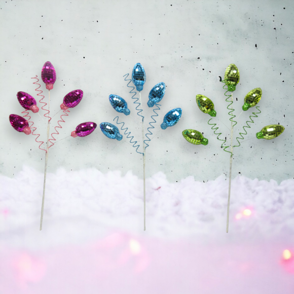 Set Of 3 Disco Light Bulb Picks Christmas Decor *SHIPS WITHIN 10 DAYS*